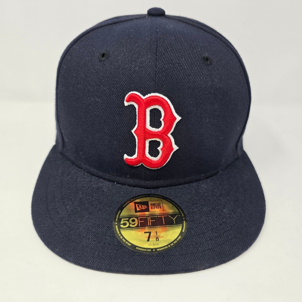 New Era 59FIFTY Boston Red Sox Hat Navy Blue MLB Authentic On-Field Cap 7 1/8